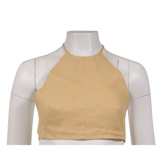 Matthew Bruch Womens Halter Crop Top Size 2 Back Tie Tan Beige Cotton